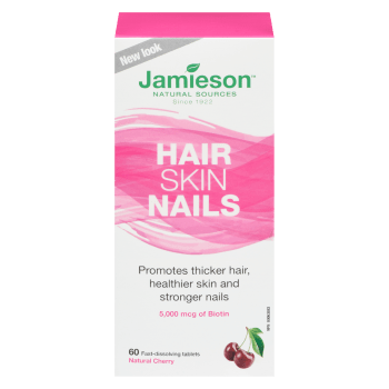 Jamieson Hair Skin Nails 5,000 mcg of Biotin Natural Cherry 60 Fast-Dissolving Tablets