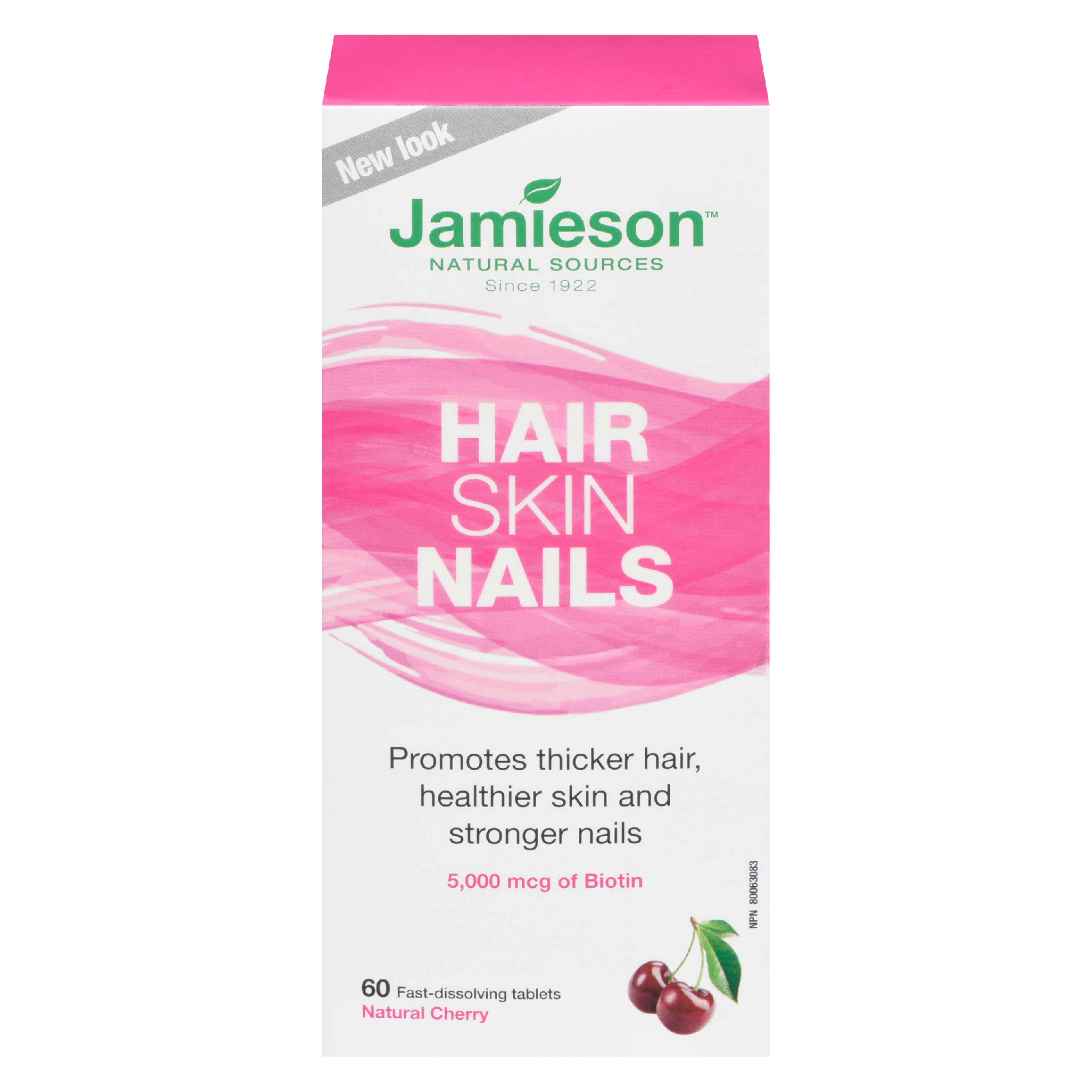 Jamieson Hair Skin Nails 5,000 mcg of Biotin Natural Cherry 60 Fast-Dissolving Tablets