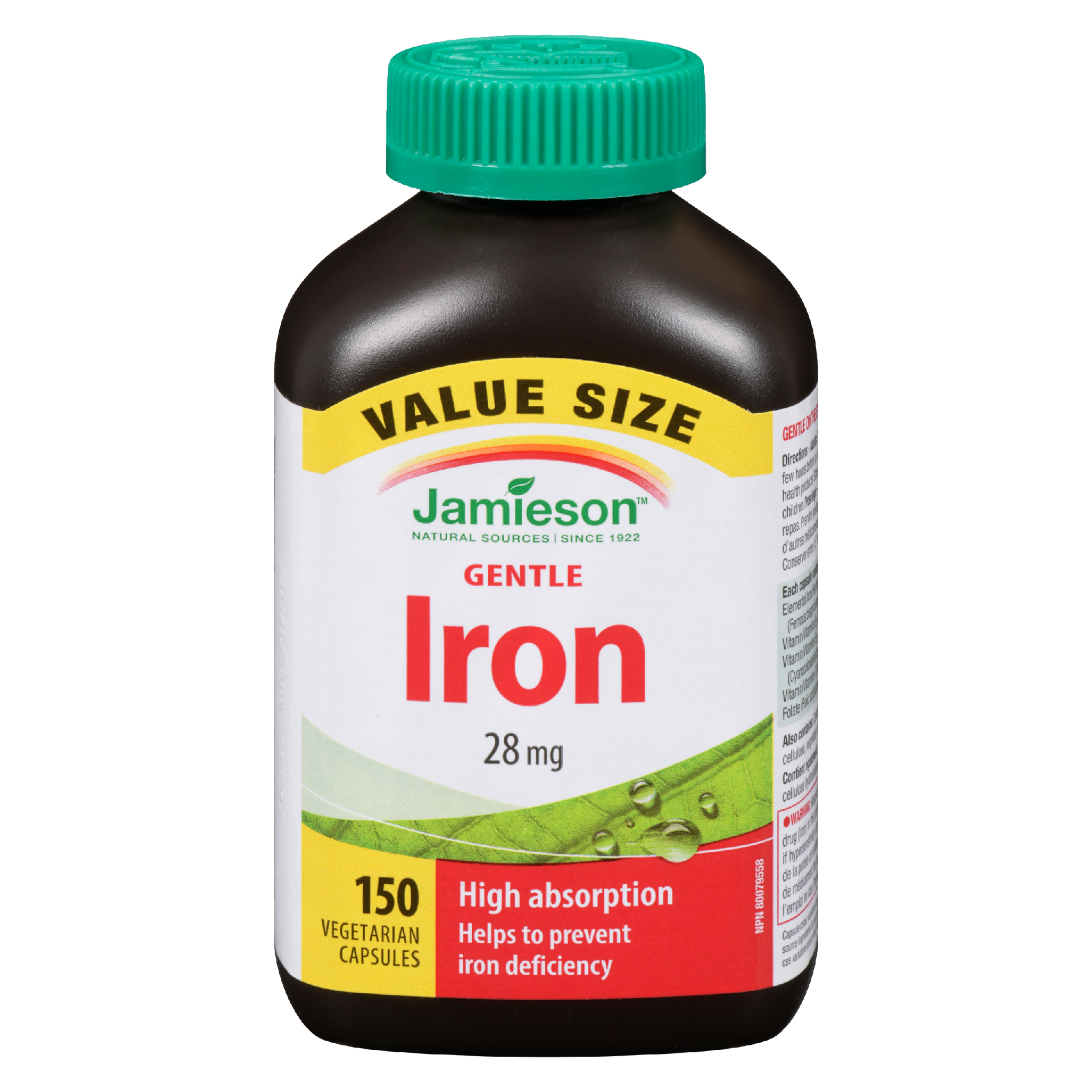 Jamieson Iron Gentle 28 mg Value Size 150 Vegetarian Capsules