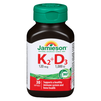 Jamieson K₂ + D₃ 120 mcg 1,000 IU 30 Softgels