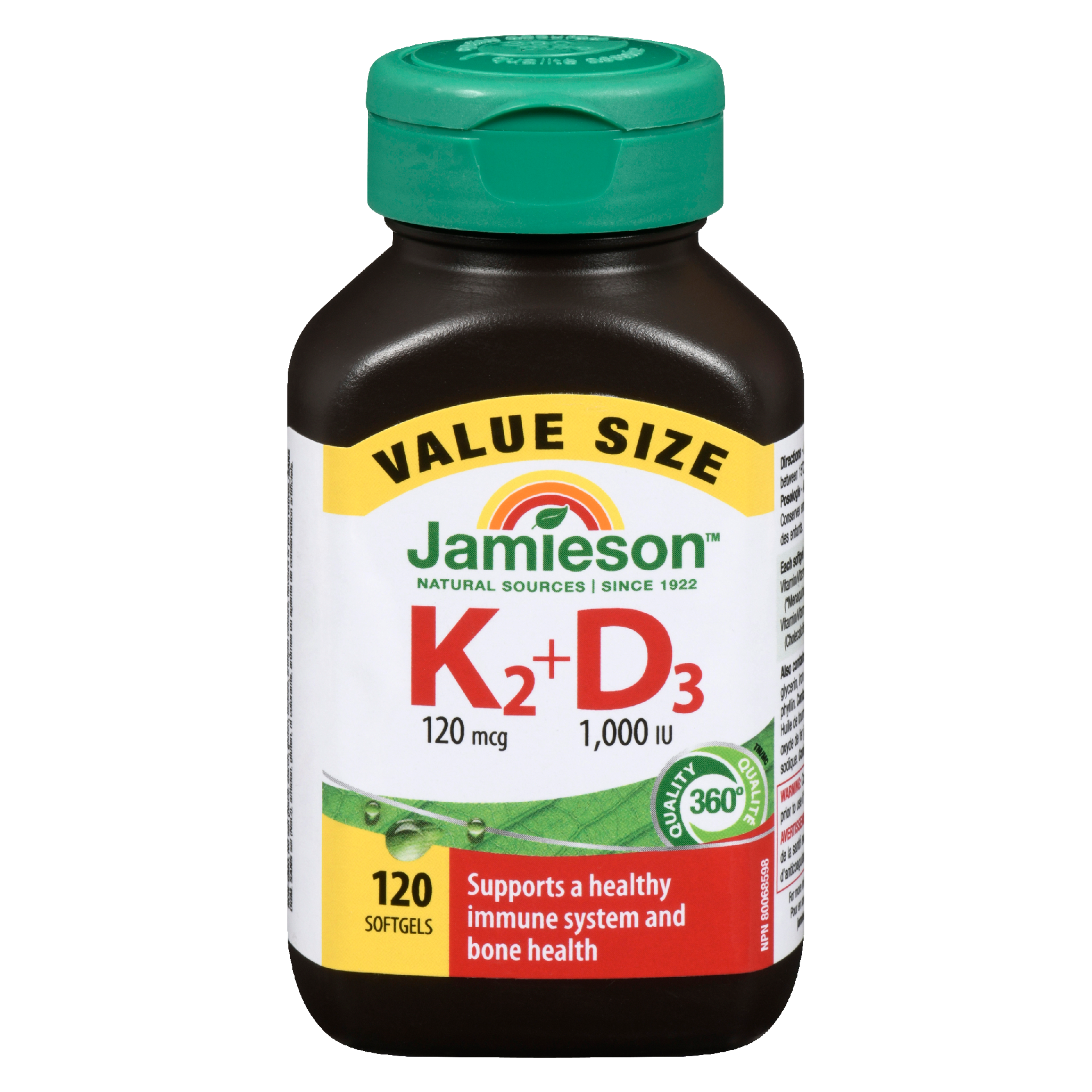 Jamieson K₂+D₃ 120 mcg 1,000 IU Value Size 120 Softgels