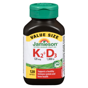 Jamieson K₂+D₃ 120 mcg 1,000 IU Value Size 120 Softgels