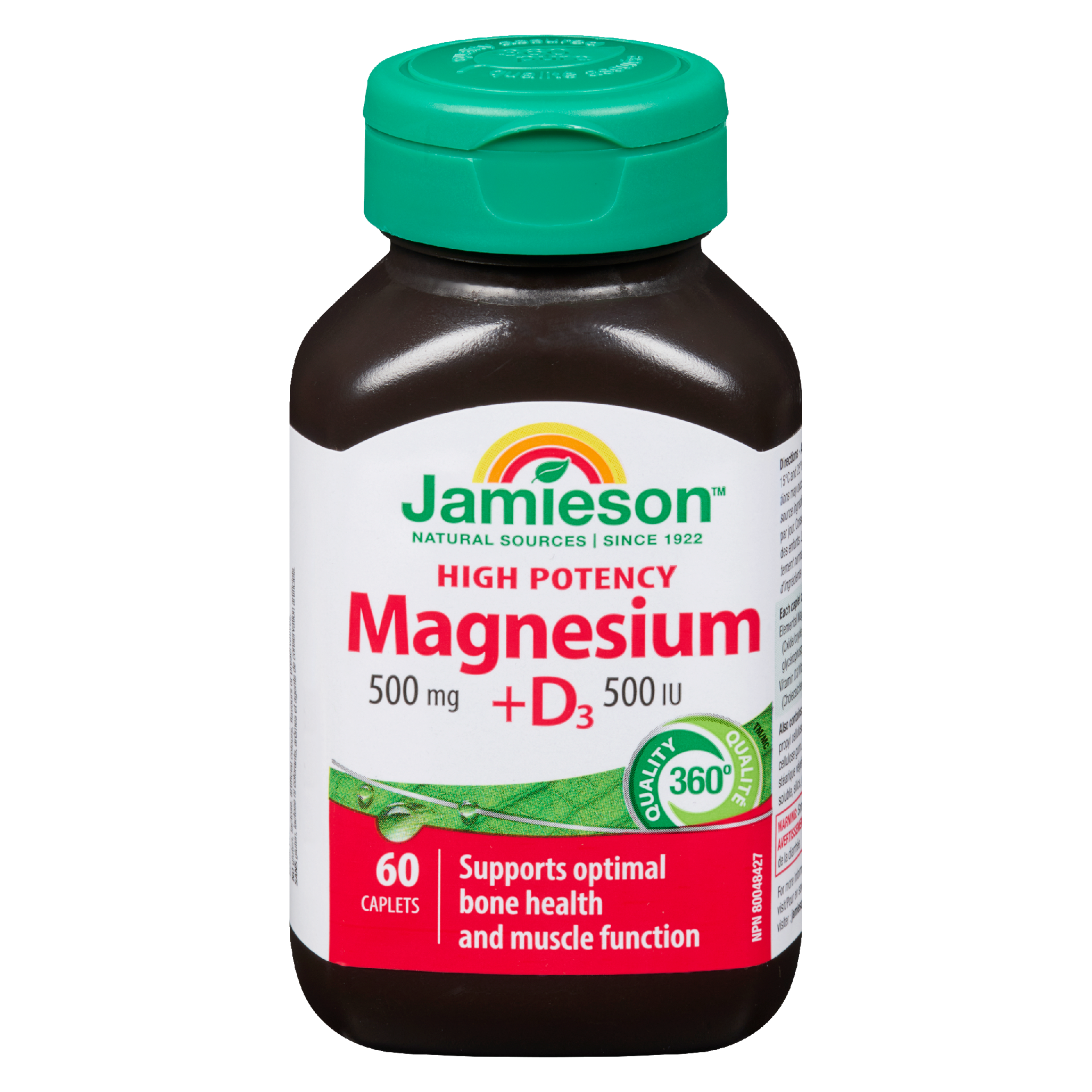Jamieson Magnesium + D₃ High Potency 500 mg 500 IU 60 Caplets