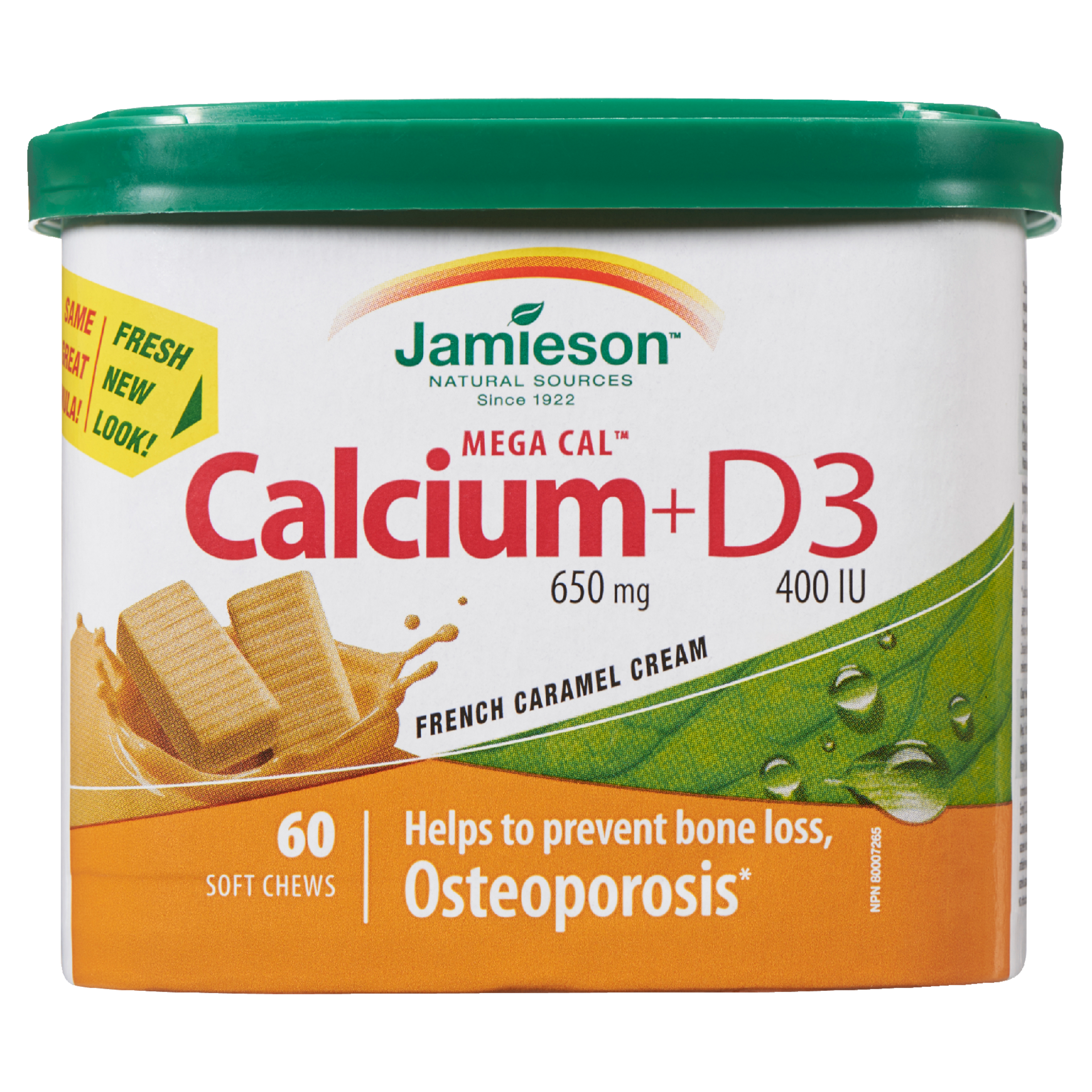 Jamieson Mega Cal Calcium 650 mg + D3 400 IU French Caramel Cream 60 Soft Chews