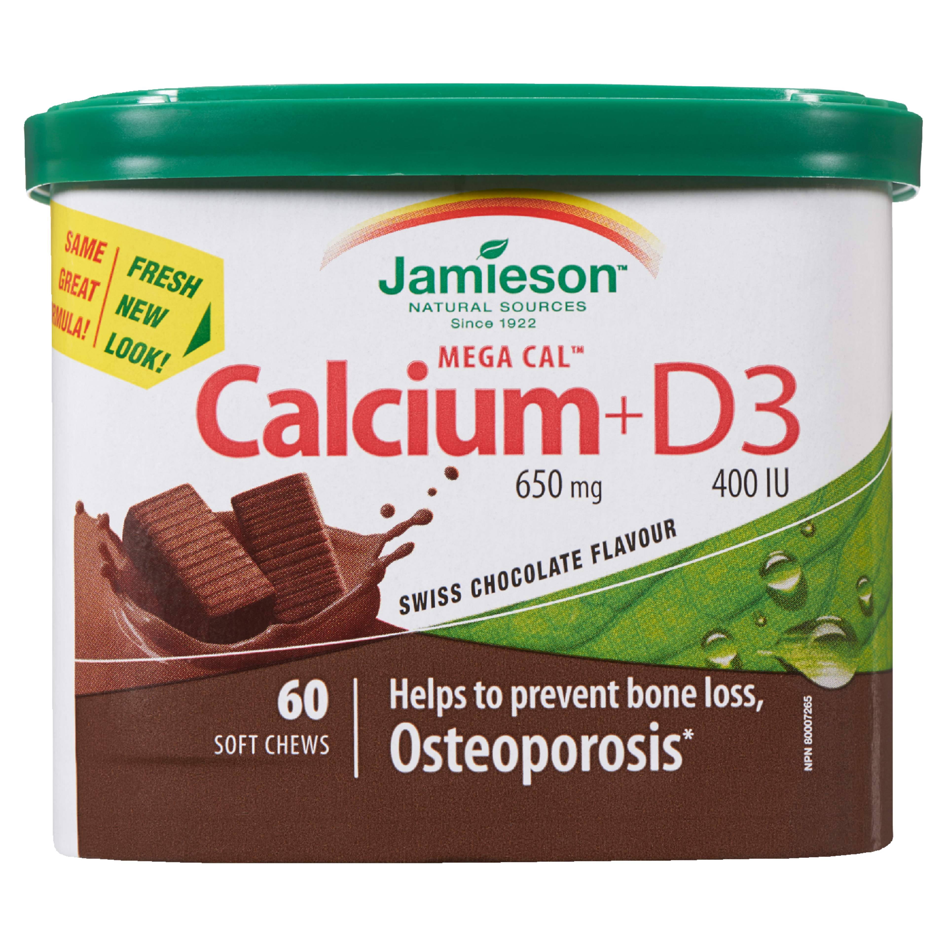 Jamieson Mega Cal Calcium 650 mg + D3 400 IU Swiss Chocolate Flavour 60 Soft Chews