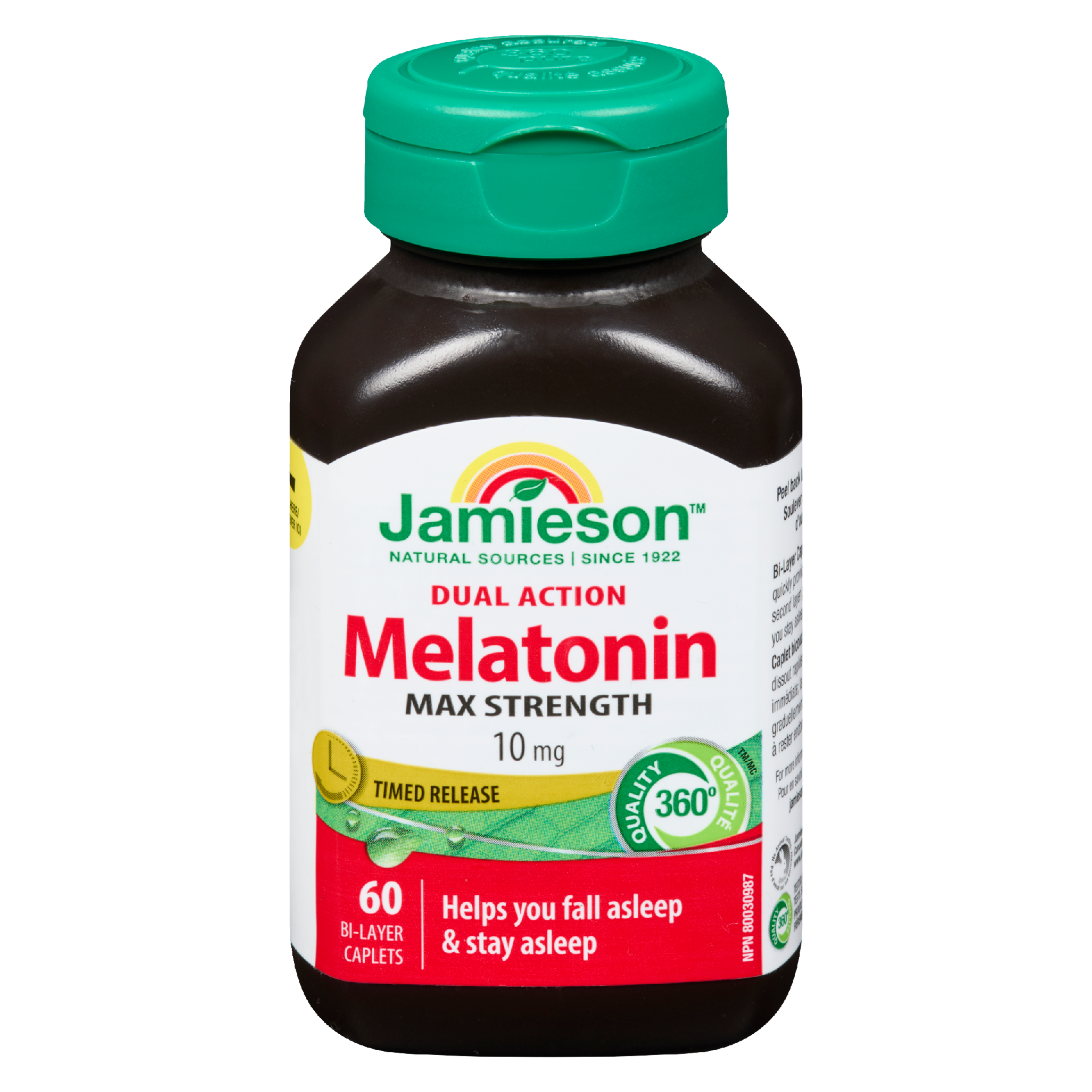 Jamieson Melatonin Dual Action Max Strength 10 mg Timed Release 60 Bi-Layer Caplets