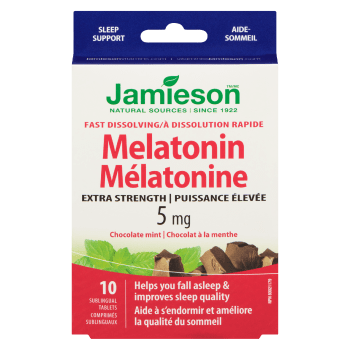 Jamieson Melatonin Extra Strength 5 mg Chocolate Mint 10 Sublingual Tablets