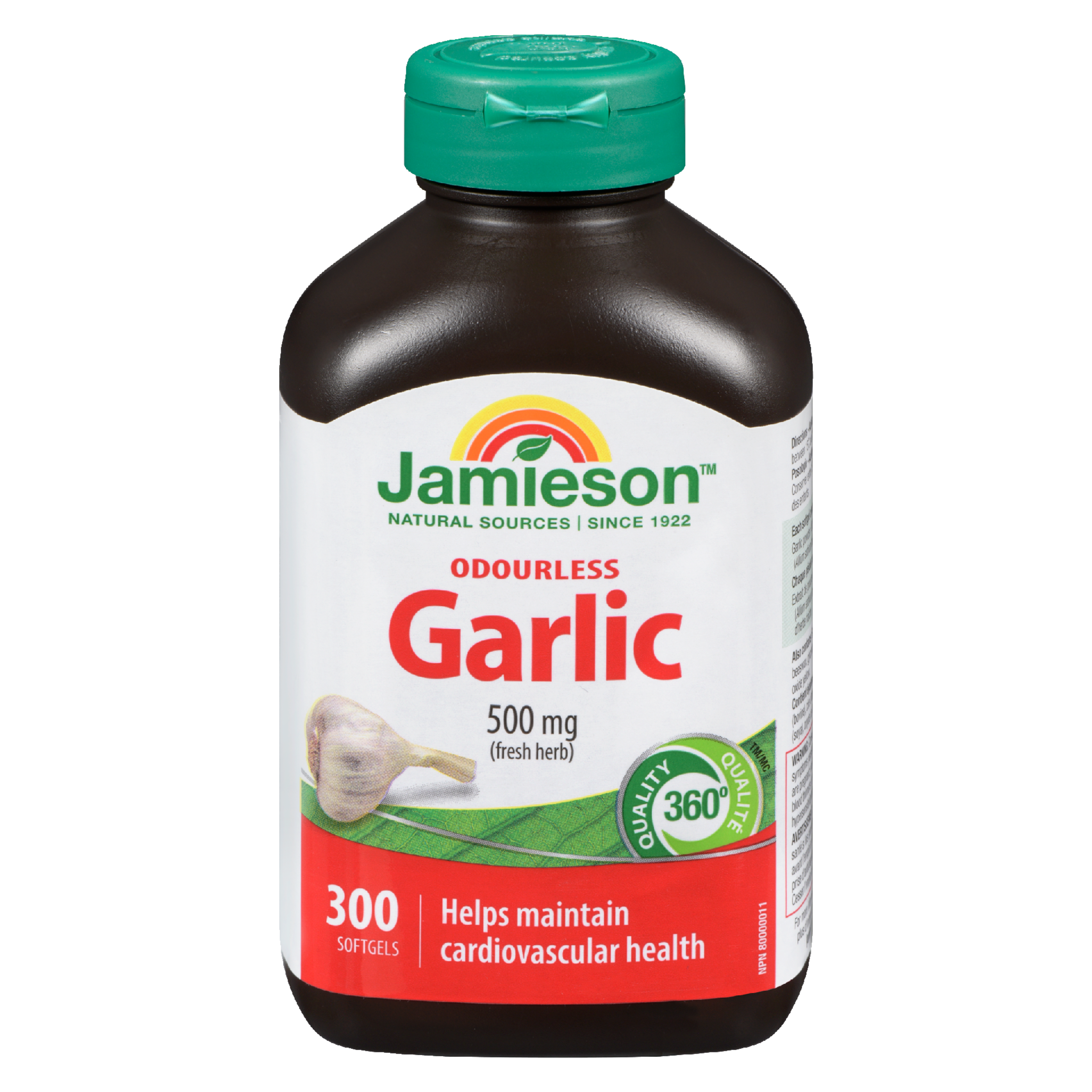 Jamieson Odourless Garlic 500 mg Fresh Herb 300 Softgels