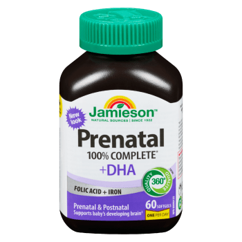 Jamieson Prenatal 100% Complete +DHA Folic Acid + Iron 60 Softgels