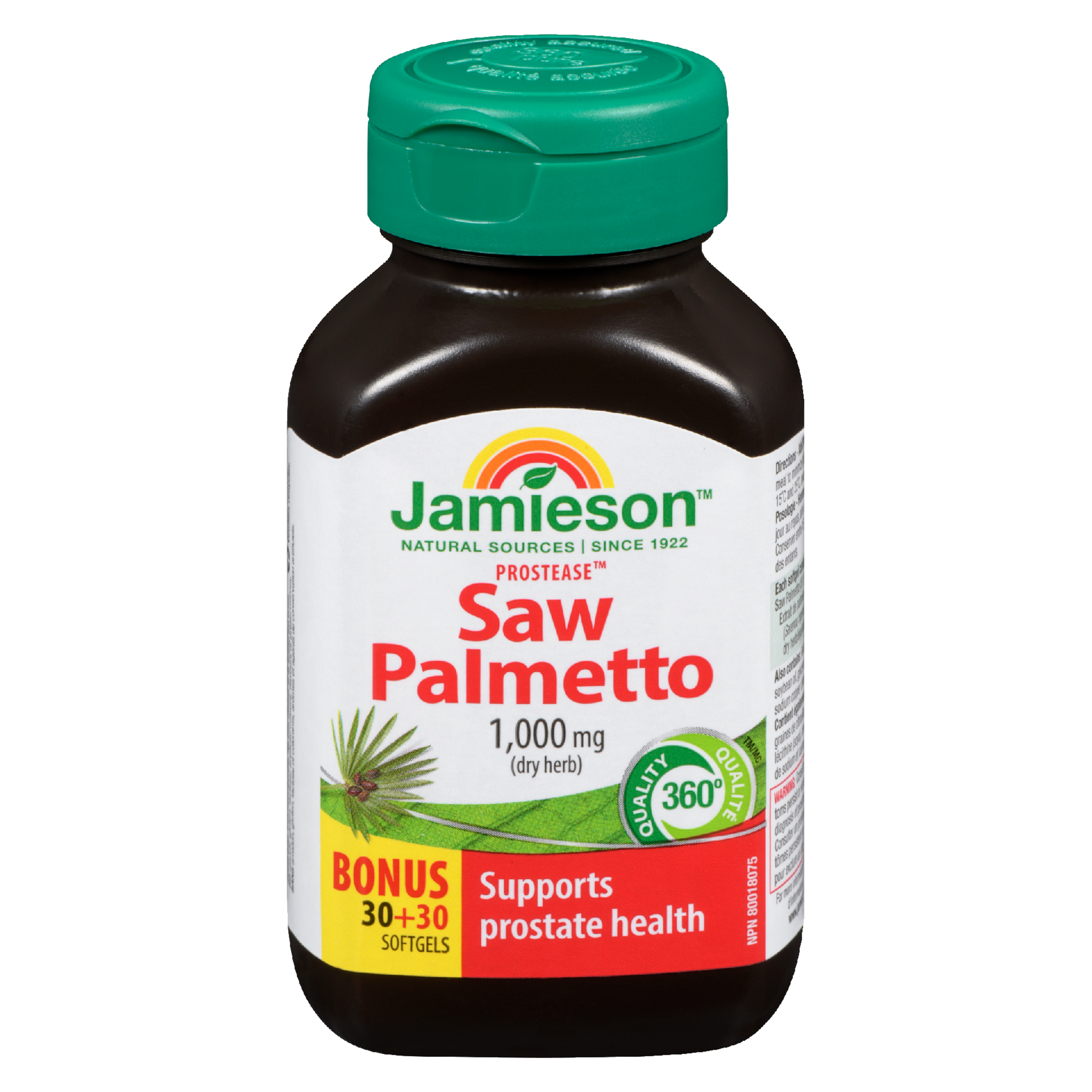 Jamieson Prostease Saw Palmetto 1,000 mg Dry Herb Bonus 30+30 Softgels