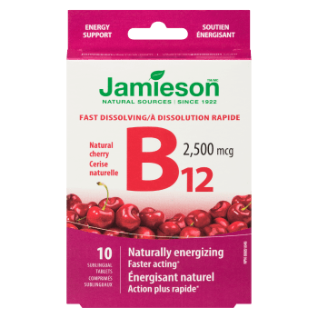 Jamieson Vitamin B₁₂ Natural Cherry 2,500 mcg 10 Sublingual Tablets