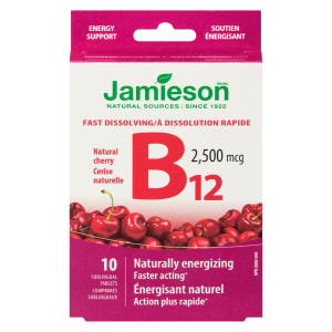 Jamieson Vitamin B₁₂ Natural Cherry 2,500 mcg 10 Sublingual Tablets