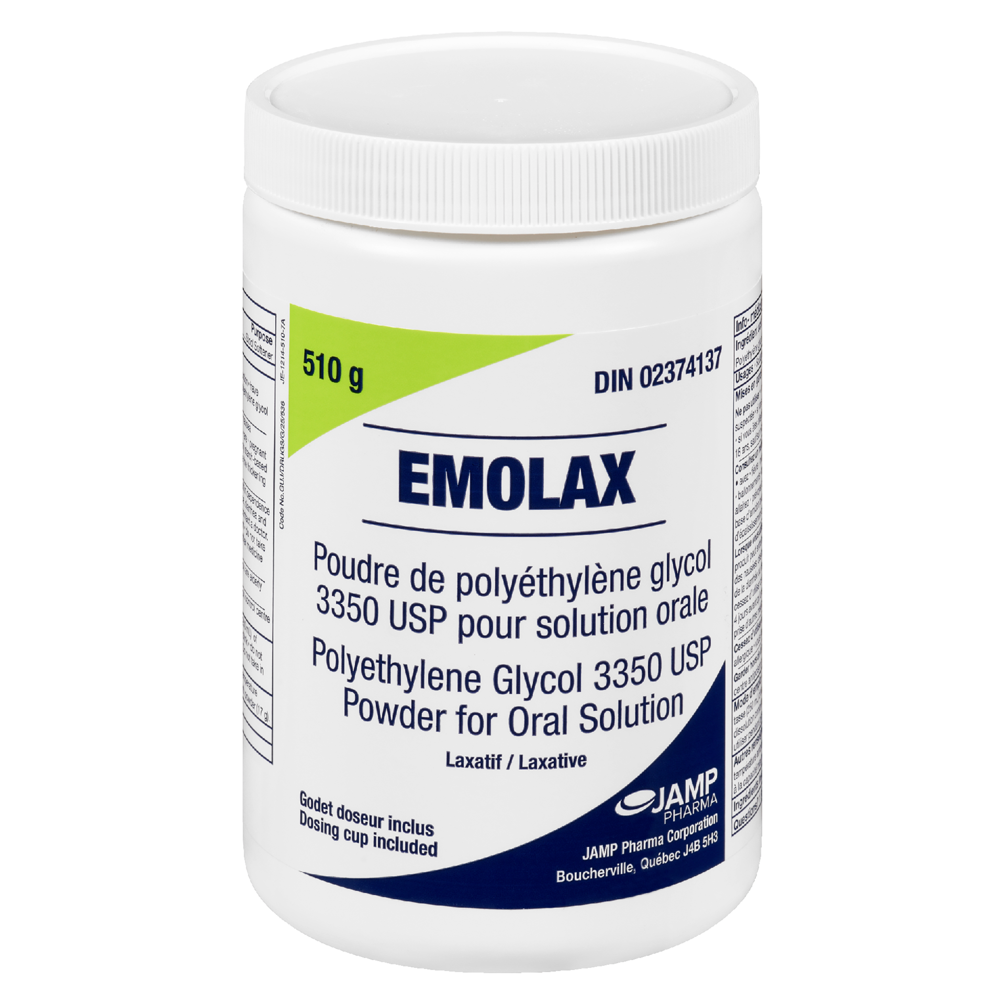 JAMP Pharma Emolax Polyethylene Glycol 3350 USP Powder For Oral Solution Laxative 510 g