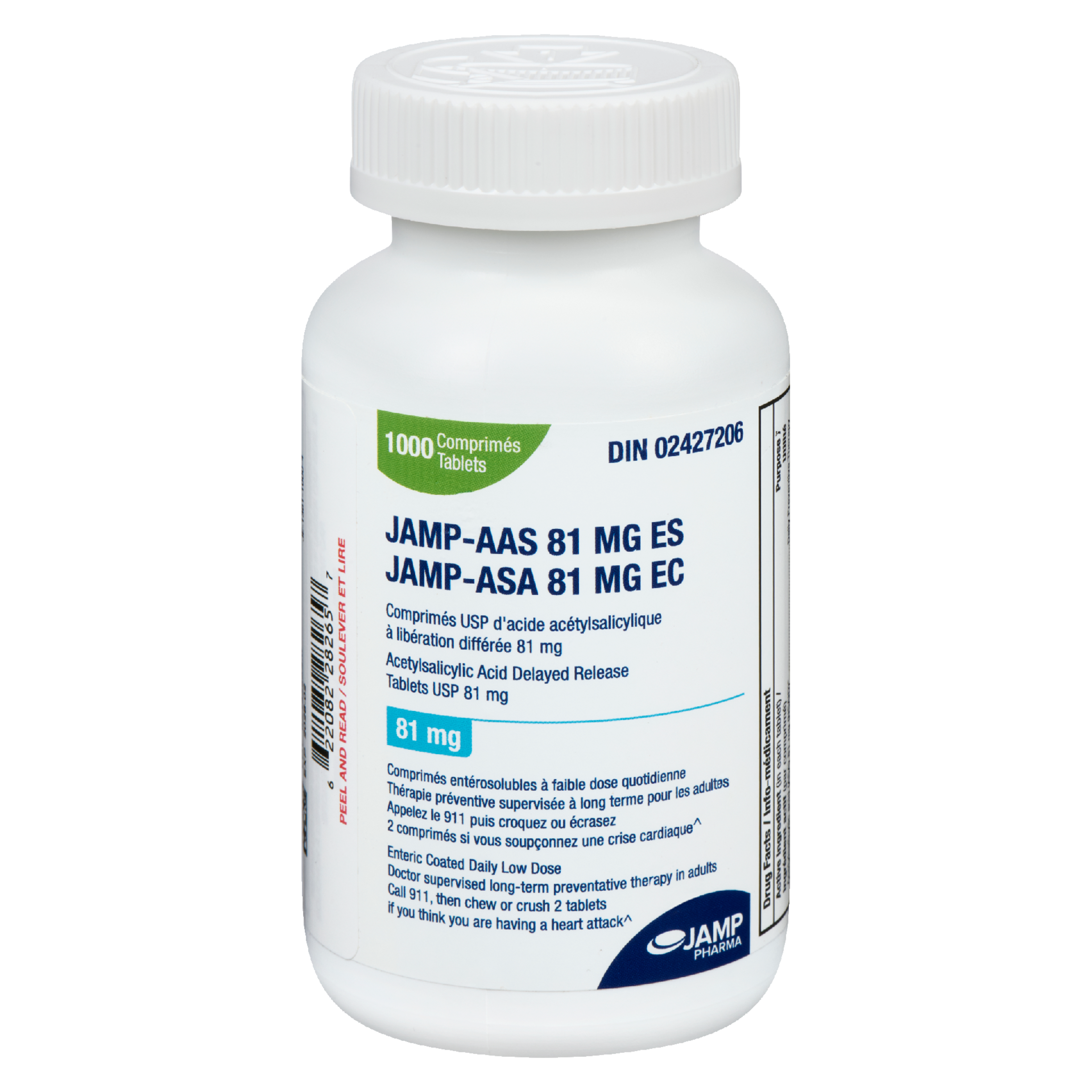 JAMP Pharma JAMP-ASA 81 mg EC 1000 Tablets