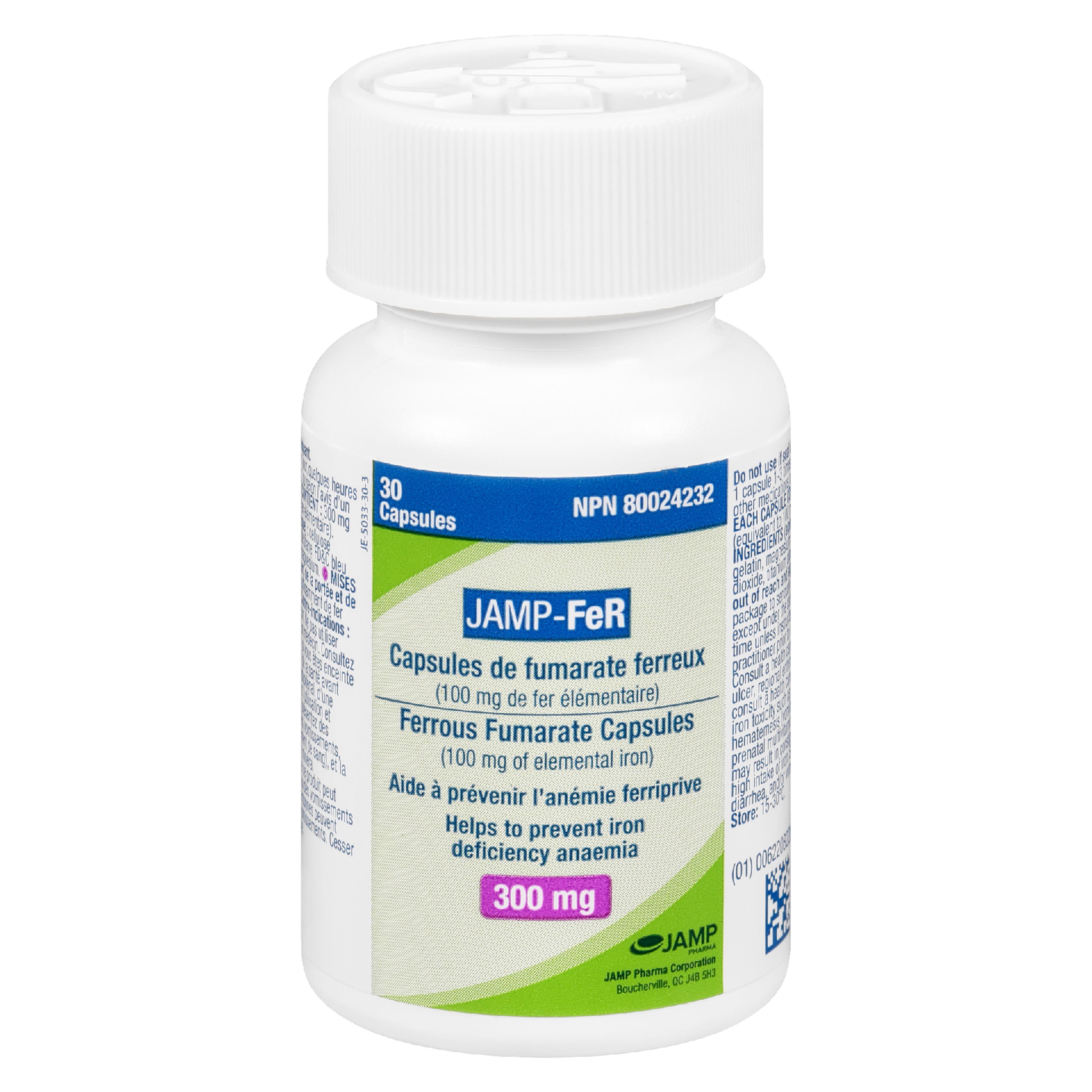JAMP Pharma JAMP-Fer Ferrous Fumarate Capsules 300 mg 30 Capsules