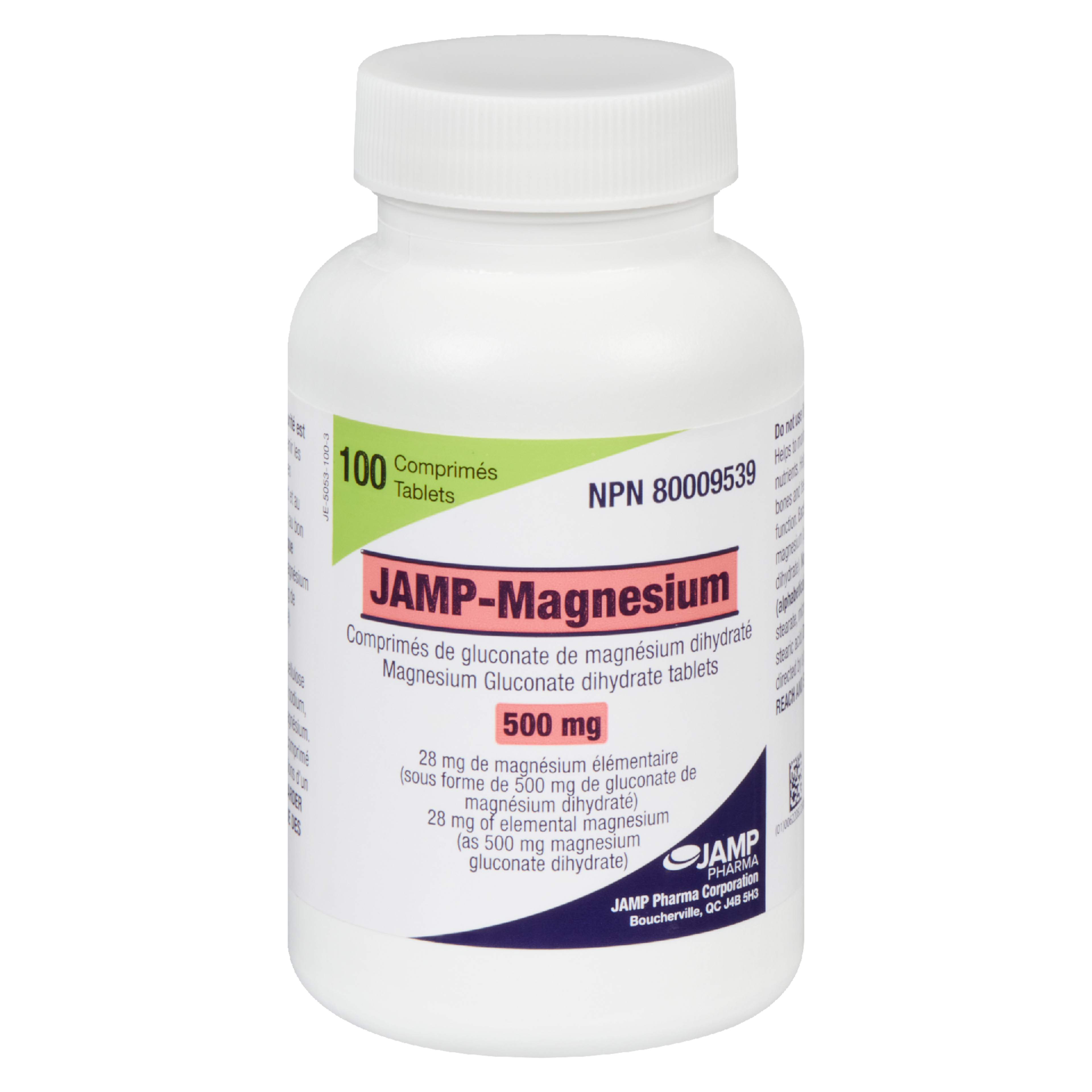 JAMP Pharma JAMP-Magnesium Gluconate Dihydrate Tablets 500 mg 100 Tablets