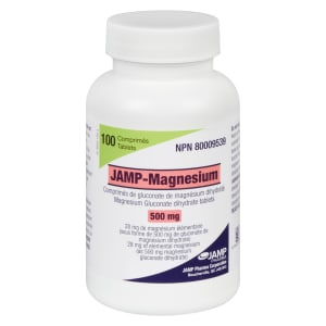 JAMP Pharma JAMP-Magnesium Gluconate Dihydrate Tablets 500 mg 100 Tablets