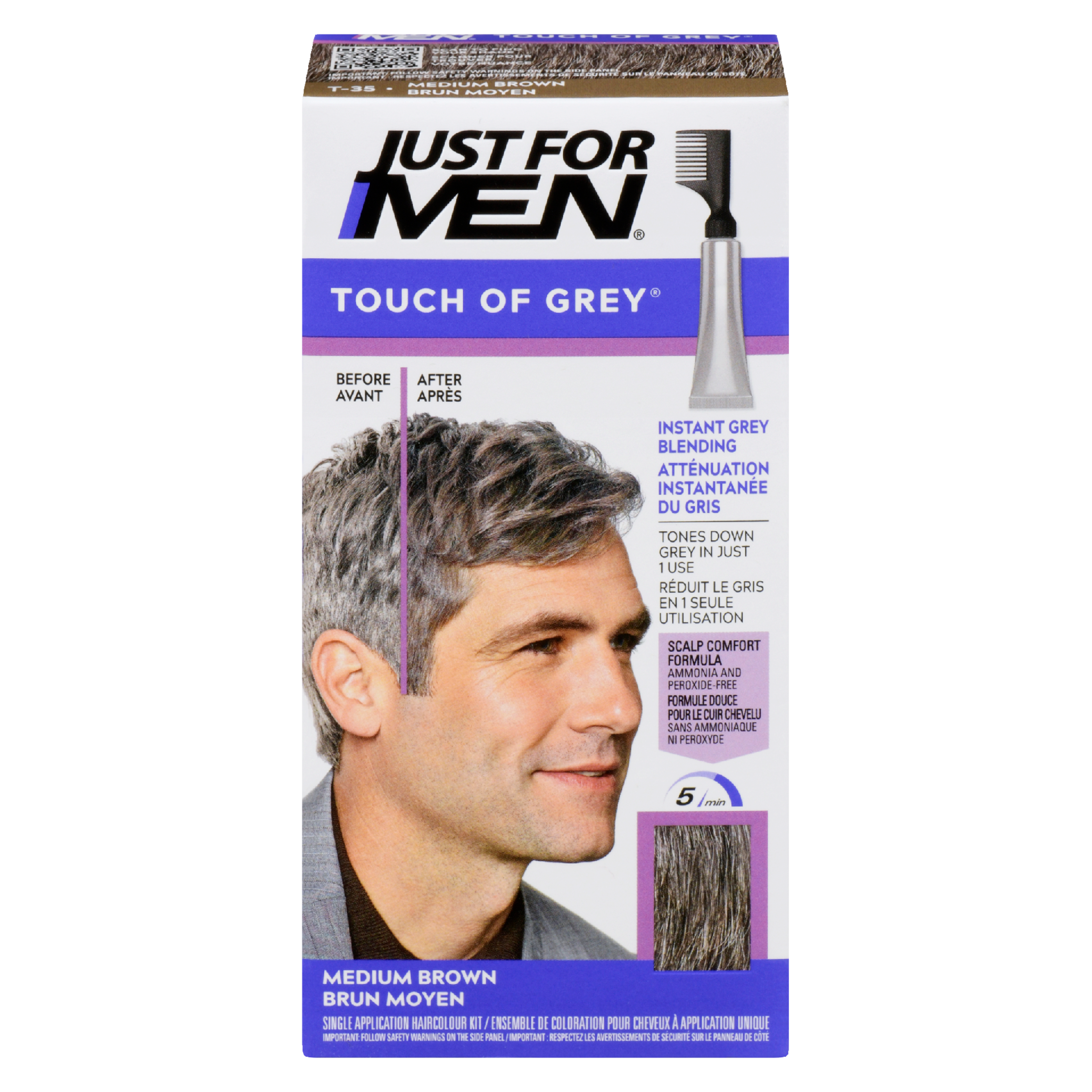 Just For Men Touch of Grey Single Application Haircolour Kit T-35 Medium Brown 35 g