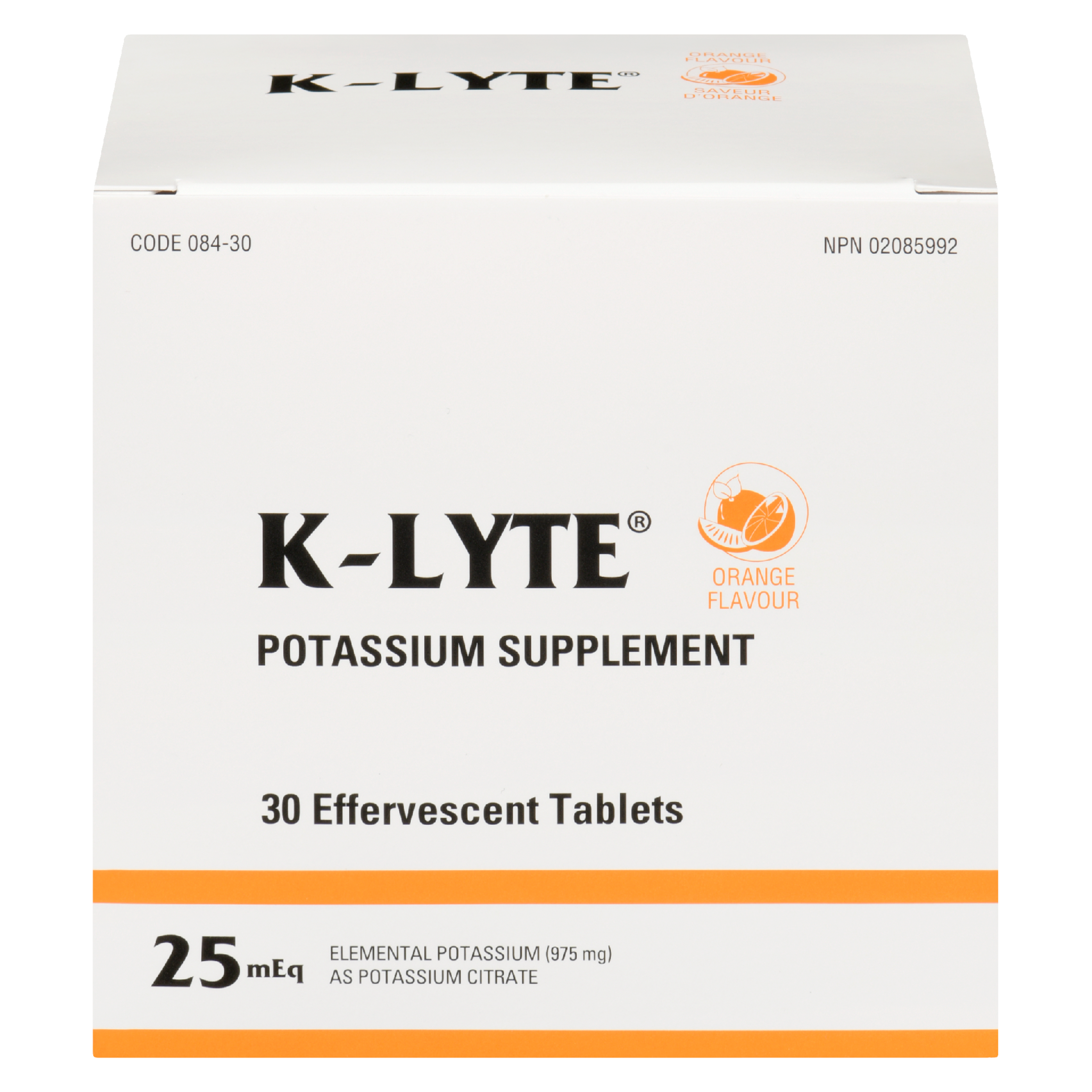 K-Lyte Potassium Supplement Orange Flavour 25 mEq 30 Effervescent Tablets