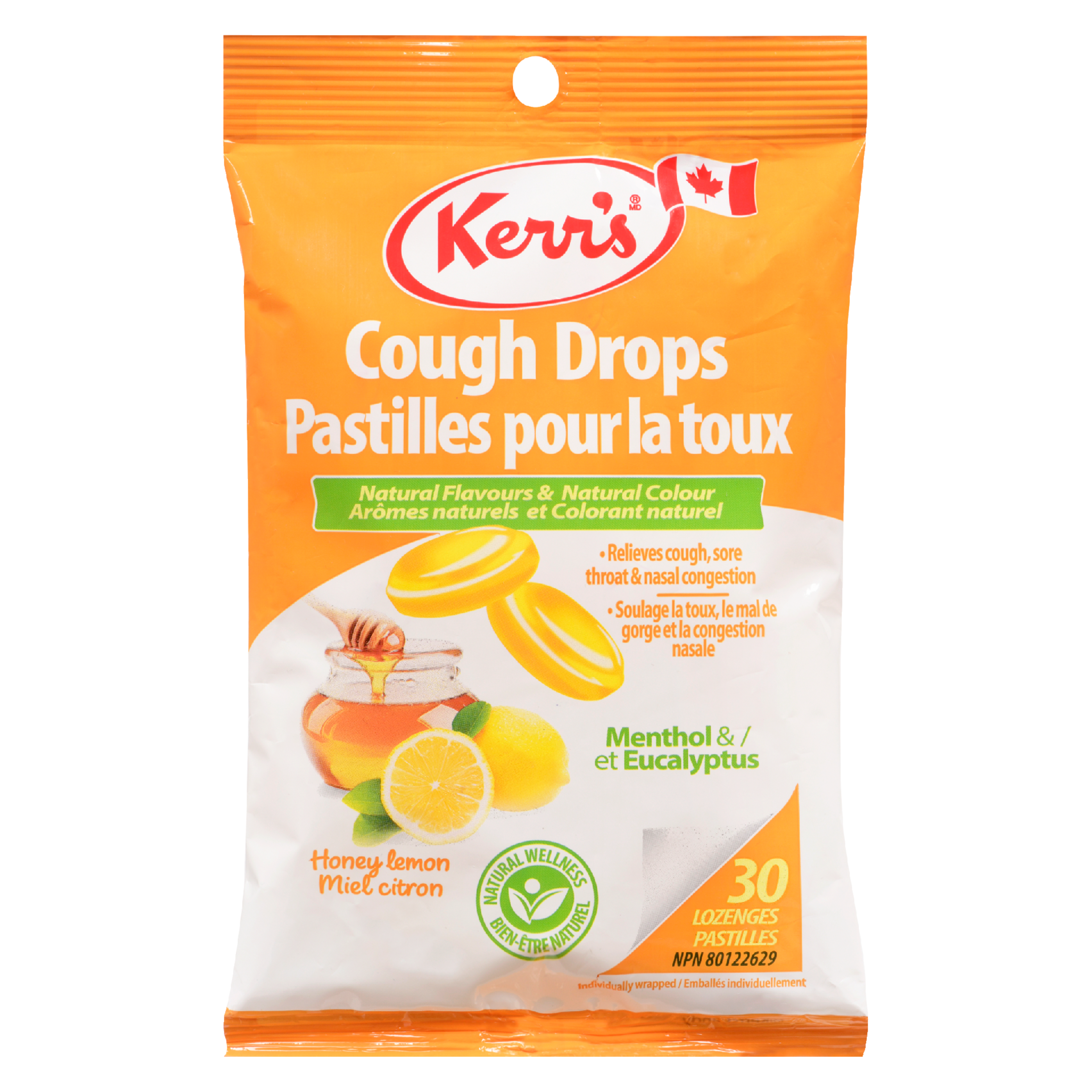 Kerr's Cough Drops Menthol & Eucalyptus Honey Lemon 30 Lozenges