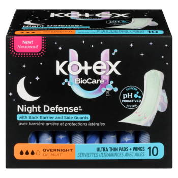 Kotex U BioCare Night Defense Overnight 10 Ultra Thin Pads + Wings
