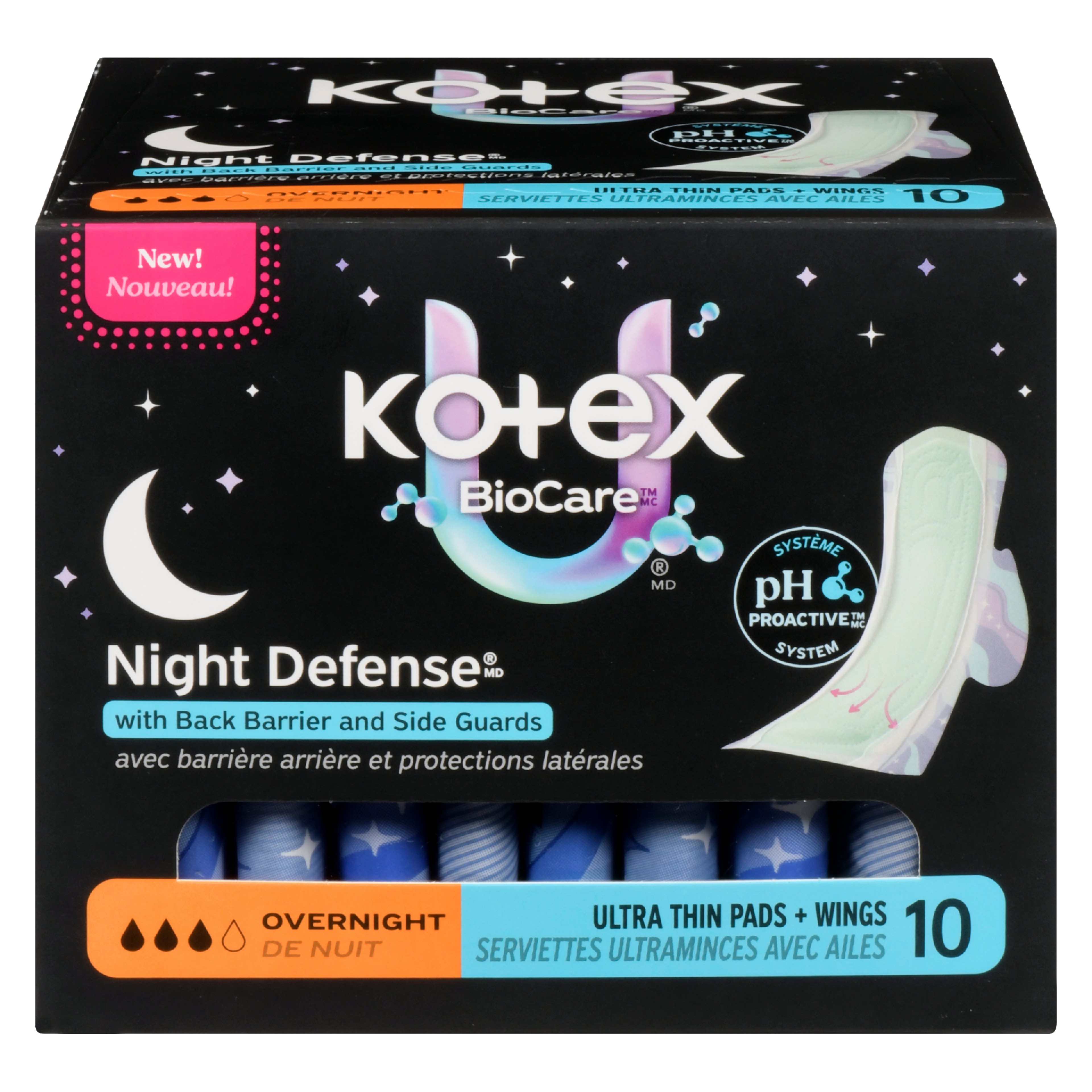 Kotex U BioCare Night Defense Overnight 10 Ultra Thin Pads + Wings