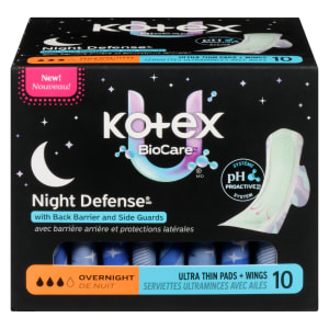 Kotex U BioCare Night Defense Overnight 10 Ultra Thin Pads + Wings