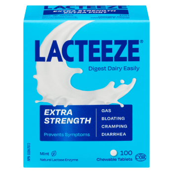 Lacteeze Natural Lactase Enzyme Extra Strength Mint 100 Chewable Tablets