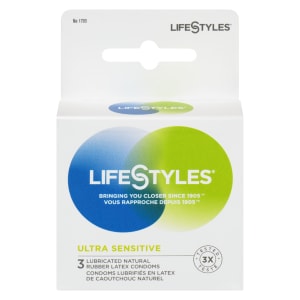 LifeStyles Ultra Sensitive 3 Lubricated Natural Rubber Latex Condoms