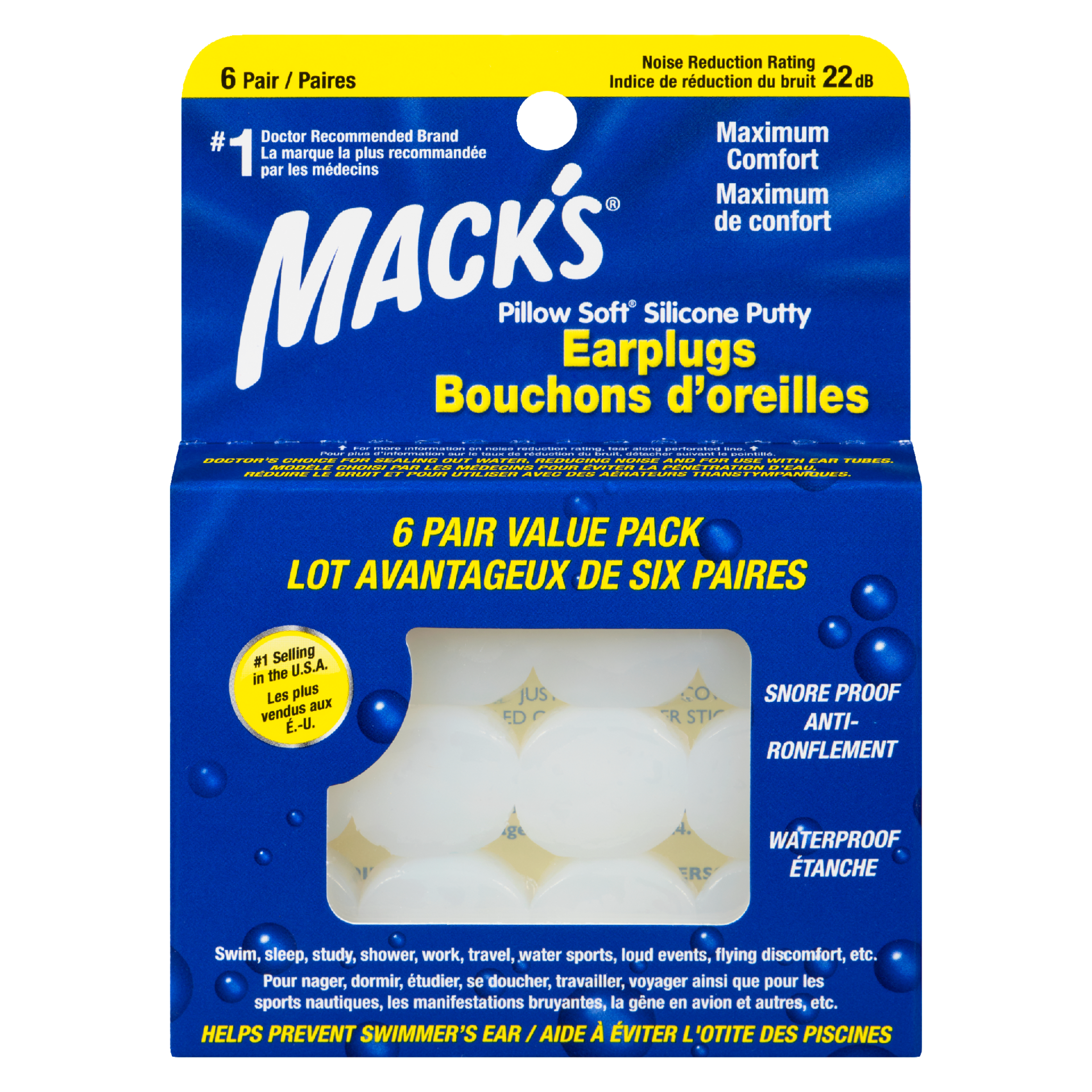 Mack's Pillow Soft Silicone Putty Earplugs Maximum Comfort 6 Pairs