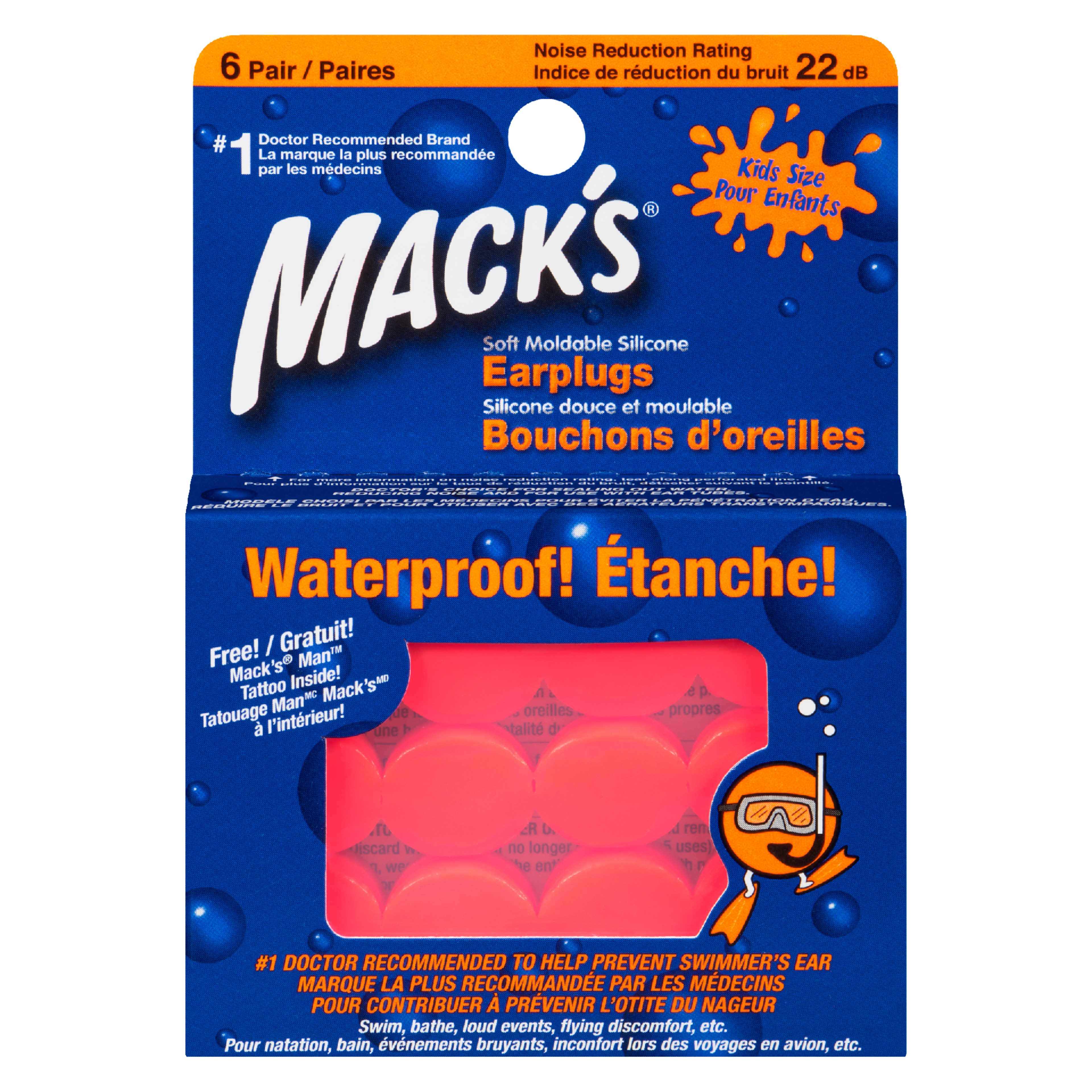 Mack's Soft Moldable Silicone Earplugs Kids Size 6 Pair