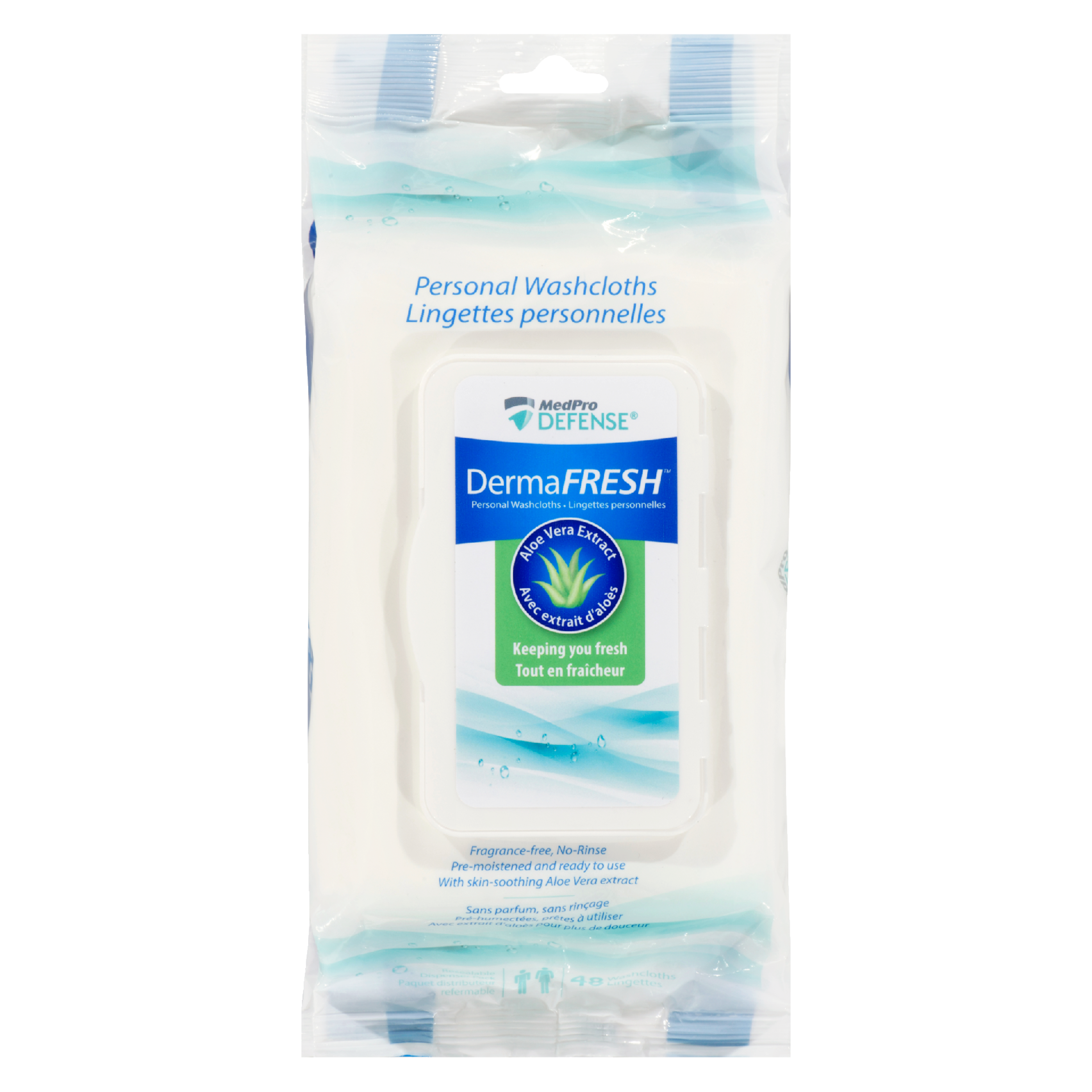 MedPro Defense DermaFresh Aloe Vera Extract 48 Personal Washcloths