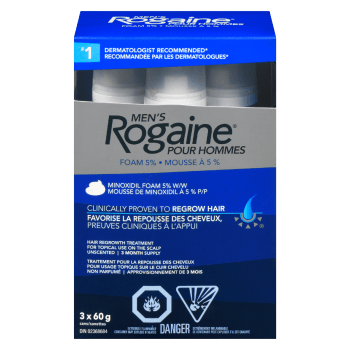 Men's Rogaine Hair Regrowth Treatment Minoxidil Foam 5% w/w Unscented 3 Cans x 60 g