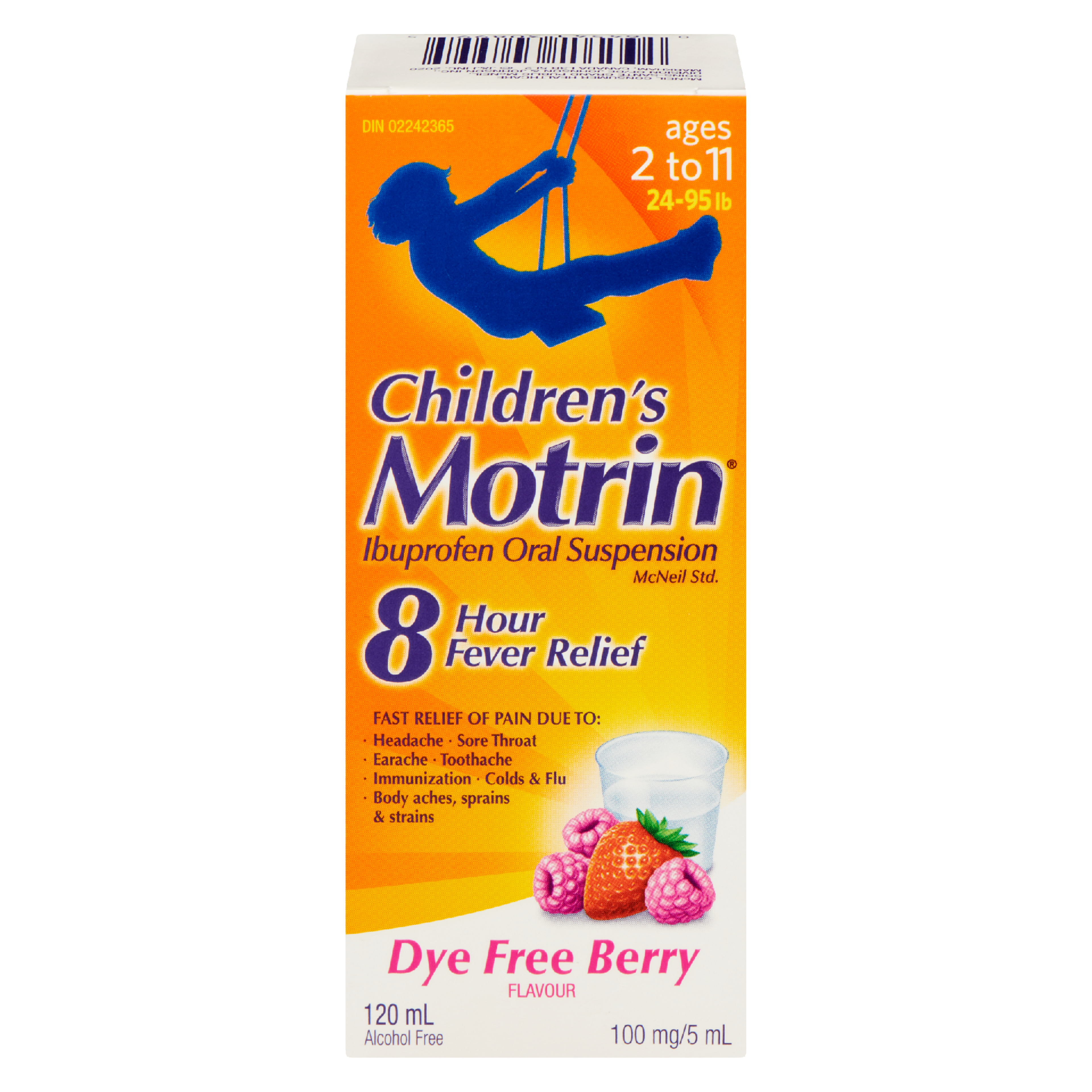 Motrin Children's Ibuprofen Oral Suspension 100 mg/5 ml Ages 2 to 11 Dye Free Berry Flavour 120 ml