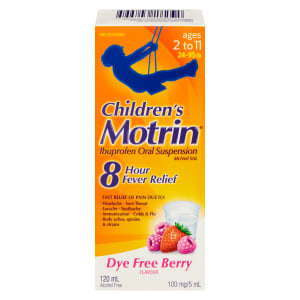 Motrin Children's Ibuprofen Oral Suspension 100 mg/5 ml Ages 2 to 11 Dye Free Berry Flavour 120 ml