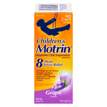 Motrin Children's Ibuprofen Oral Suspension 100 mg/5 ml Grape Flavour Ages 2 to 11 120 ml