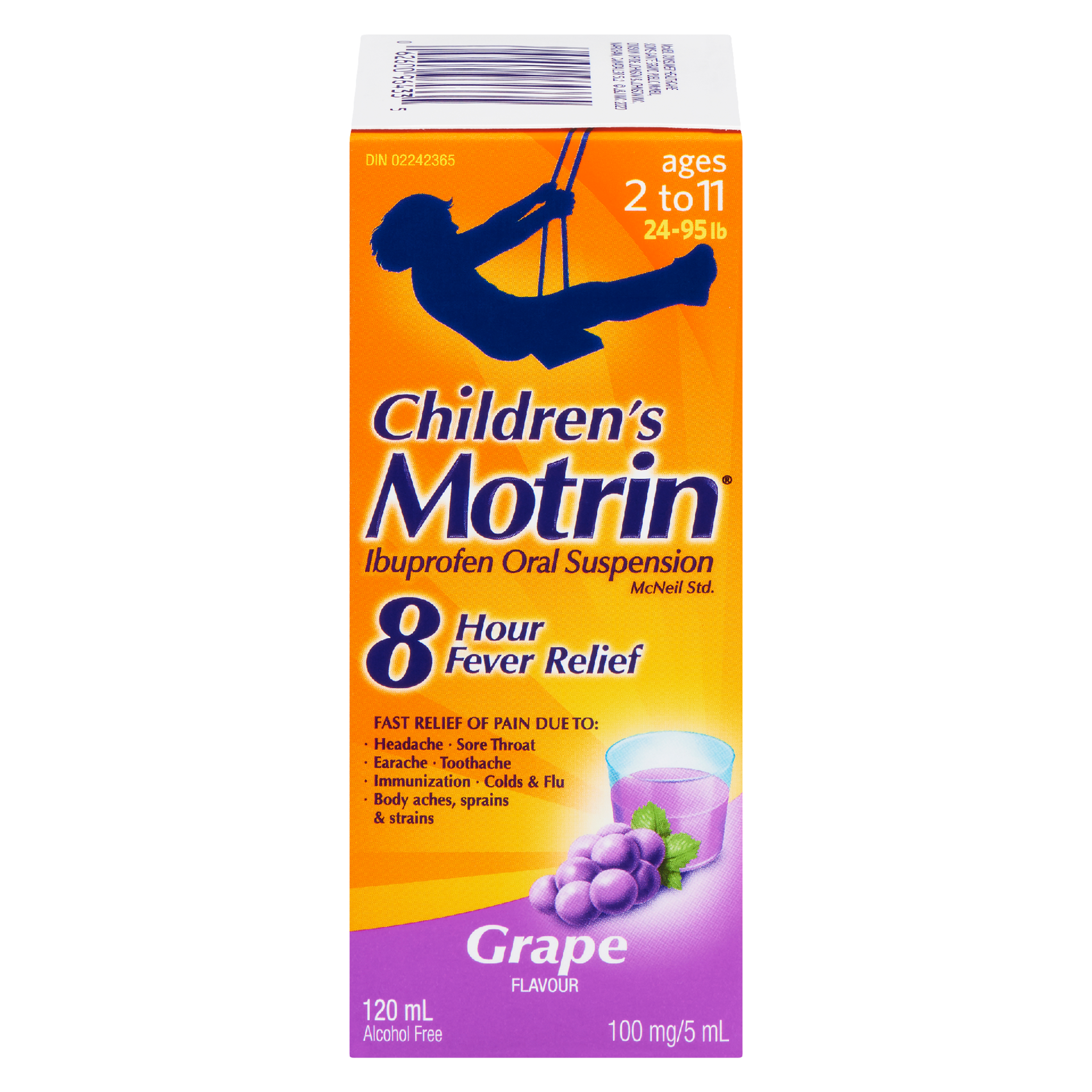 Motrin Children's Ibuprofen Oral Suspension 100 mg/5 ml Grape Flavour Ages 2 to 11 120 ml