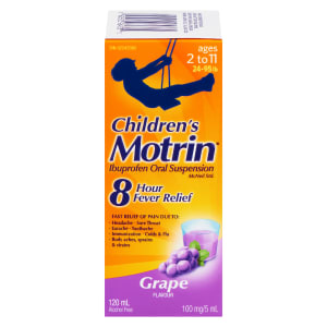 Motrin Children's Ibuprofen Oral Suspension 100 mg/5 ml Grape Flavour Ages 2 to 11 120 ml