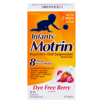 Motrin Infants' Ibuprofen Oral Suspension 40 mg/ml Dye Free Berry Flavour Up to 2 Years 30 ml