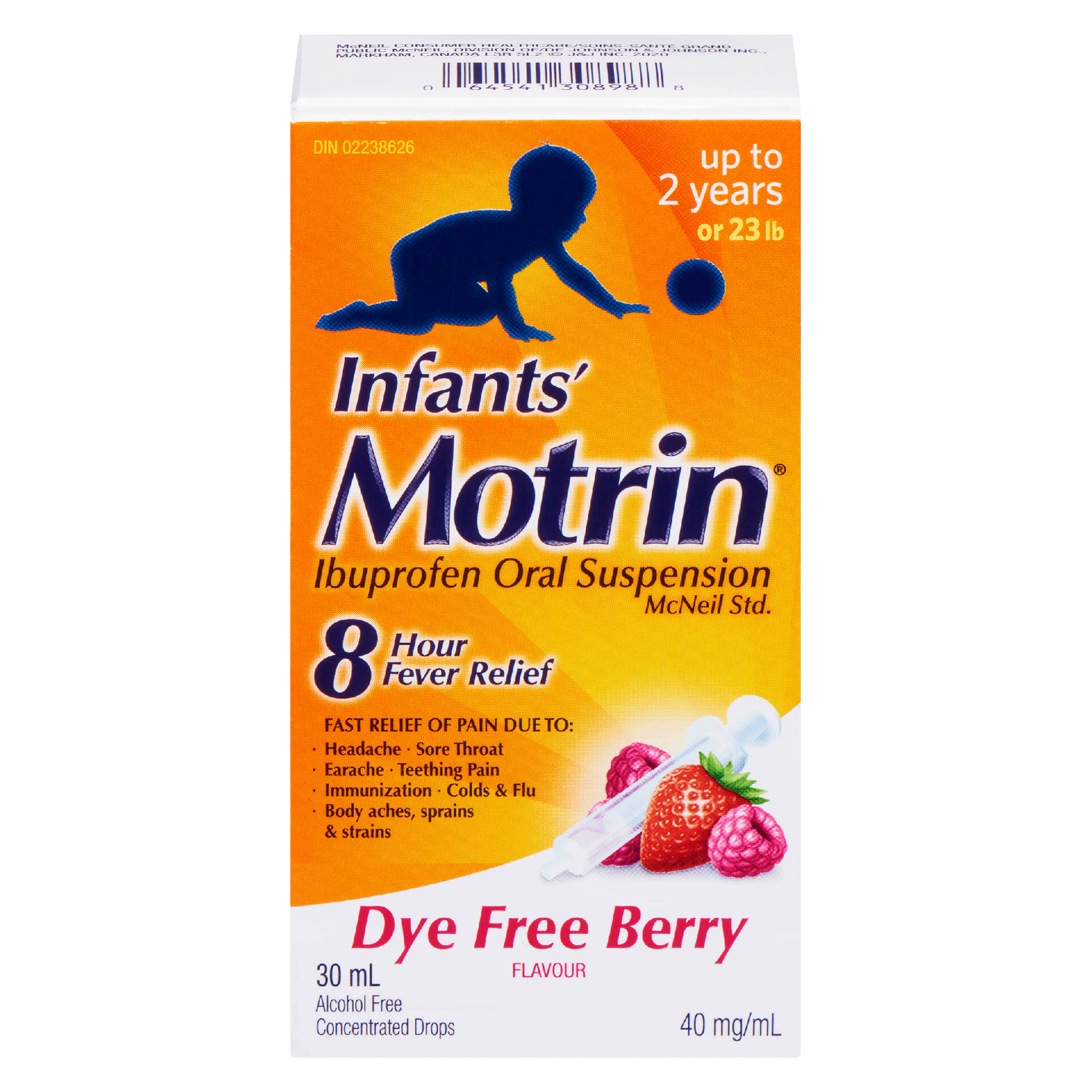 Motrin Infants' Ibuprofen Oral Suspension 40 mg/ml Dye Free Berry Flavour Up to 2 Years 30 ml