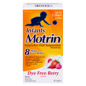 Motrin Infants' Ibuprofen Oral Suspension 40 mg/ml Dye Free Berry Flavour Up to 2 Years 30 ml