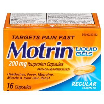 Motrin Liquid Gels Ibuprofen Capsules Regular Strength 200 mg 16 Capsules