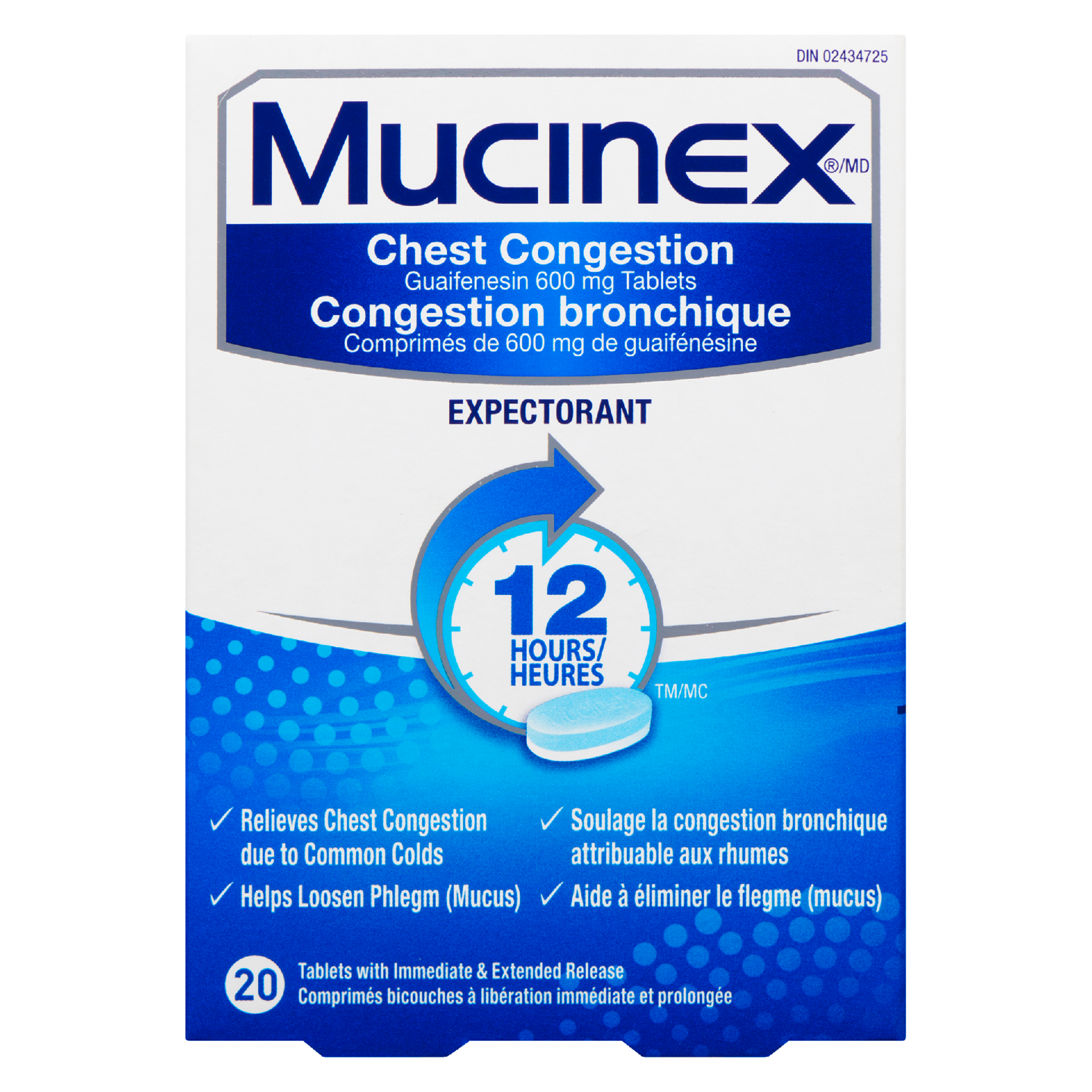 Mucinex chest congestion 12 hours 20 Tablets with Immediate & Extended Release
