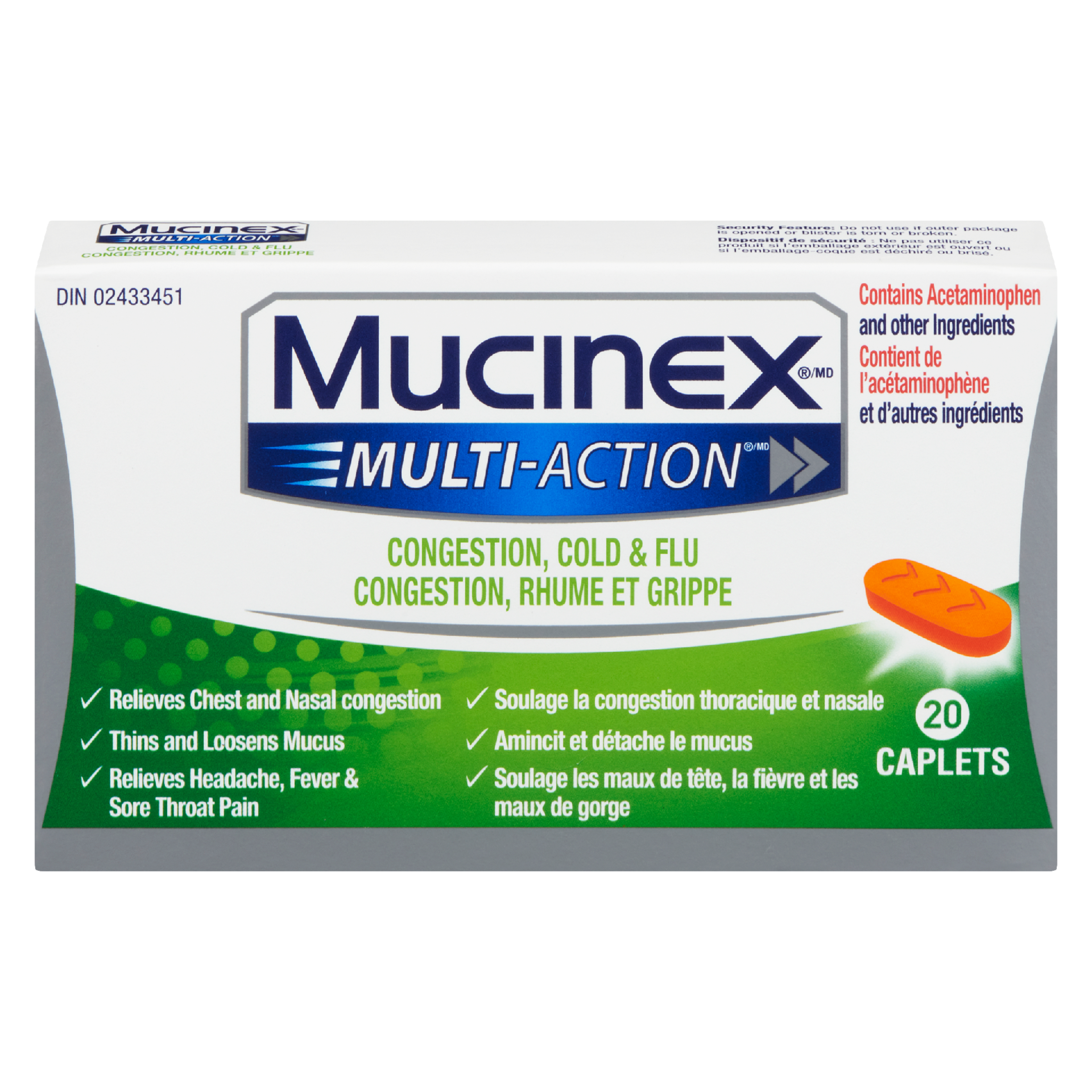 Mucinex Multi-Action Congestion, Cold & Flu 20 Caplets