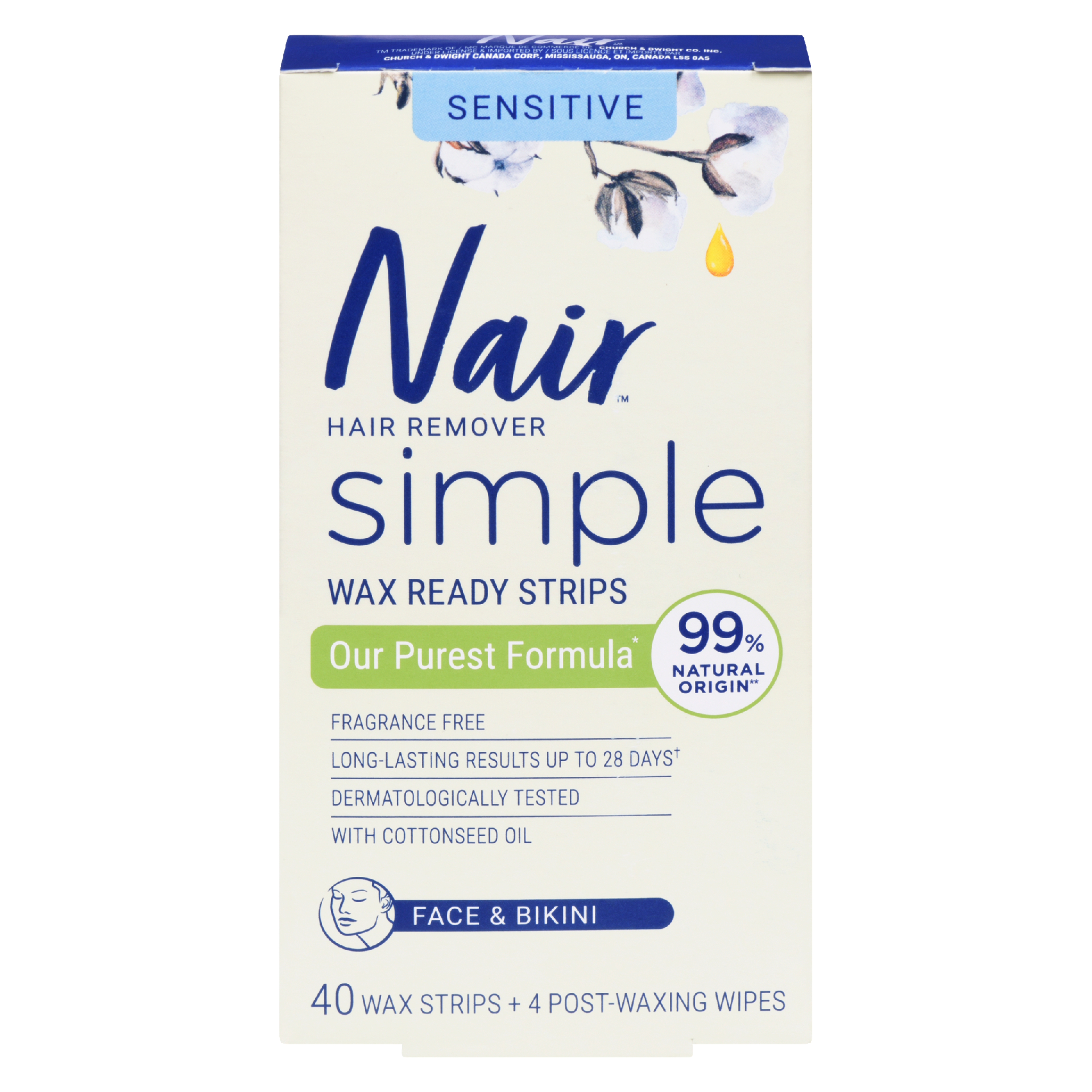 Nair Simple Hair Remover Wax Ready Strips Sensitive Face & Bikini