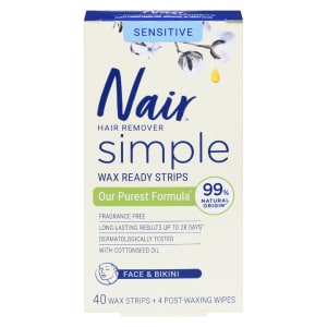 Nair Simple Hair Remover Wax Ready Strips Sensitive Face & Bikini