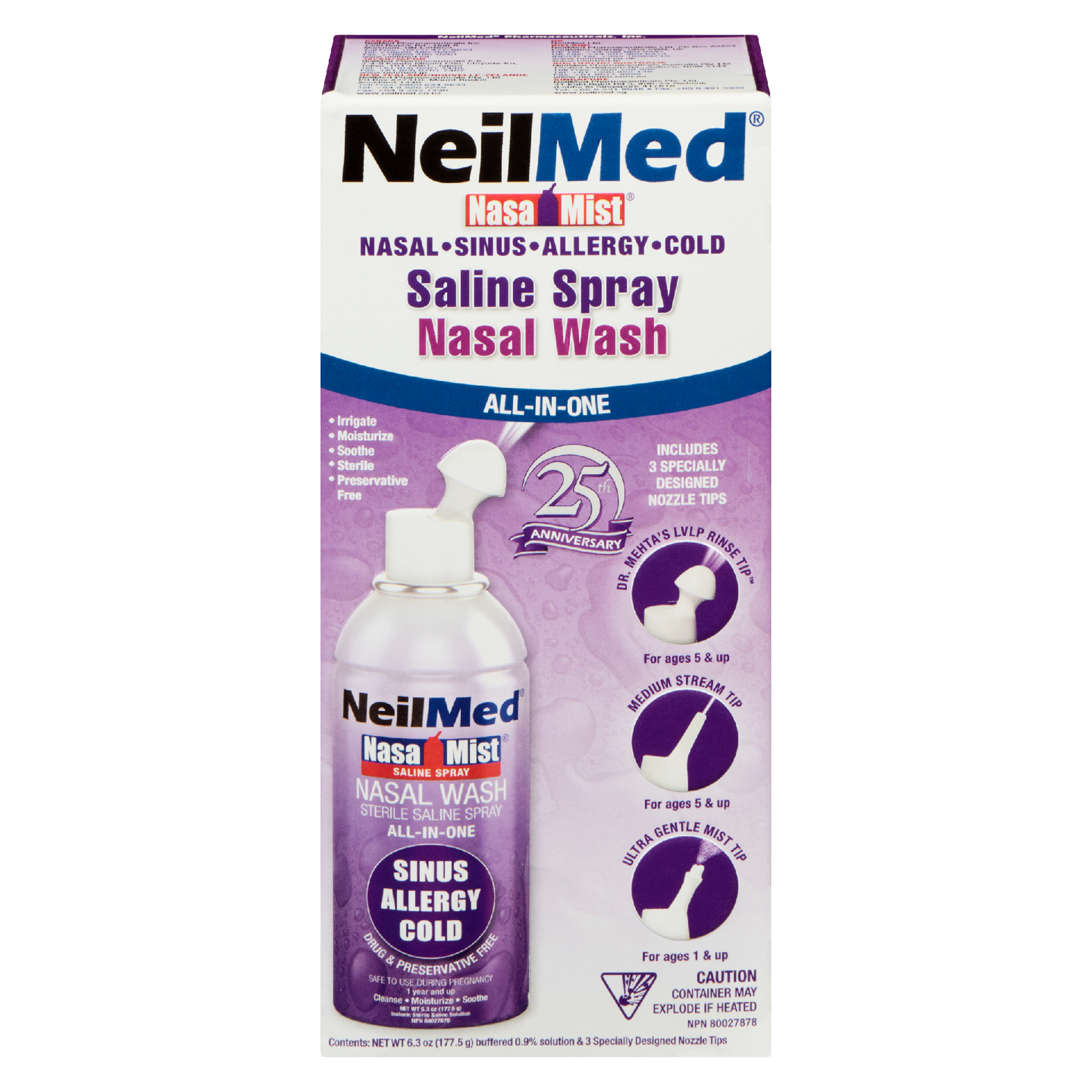 NeilMed NasaMist Saline Spray Nasal Wash All-in-One 177.5 g
