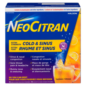 NeoCitran Cold & Sinus Powder Extra Strength Night Lemon 10 Single Dose Pouches