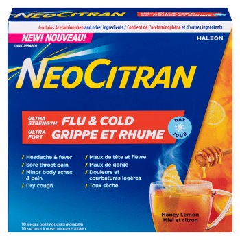 NeoCitran Flu & Cold Powder Ultra Strength Day Honey Lemon 10 Single Dose Pouches
