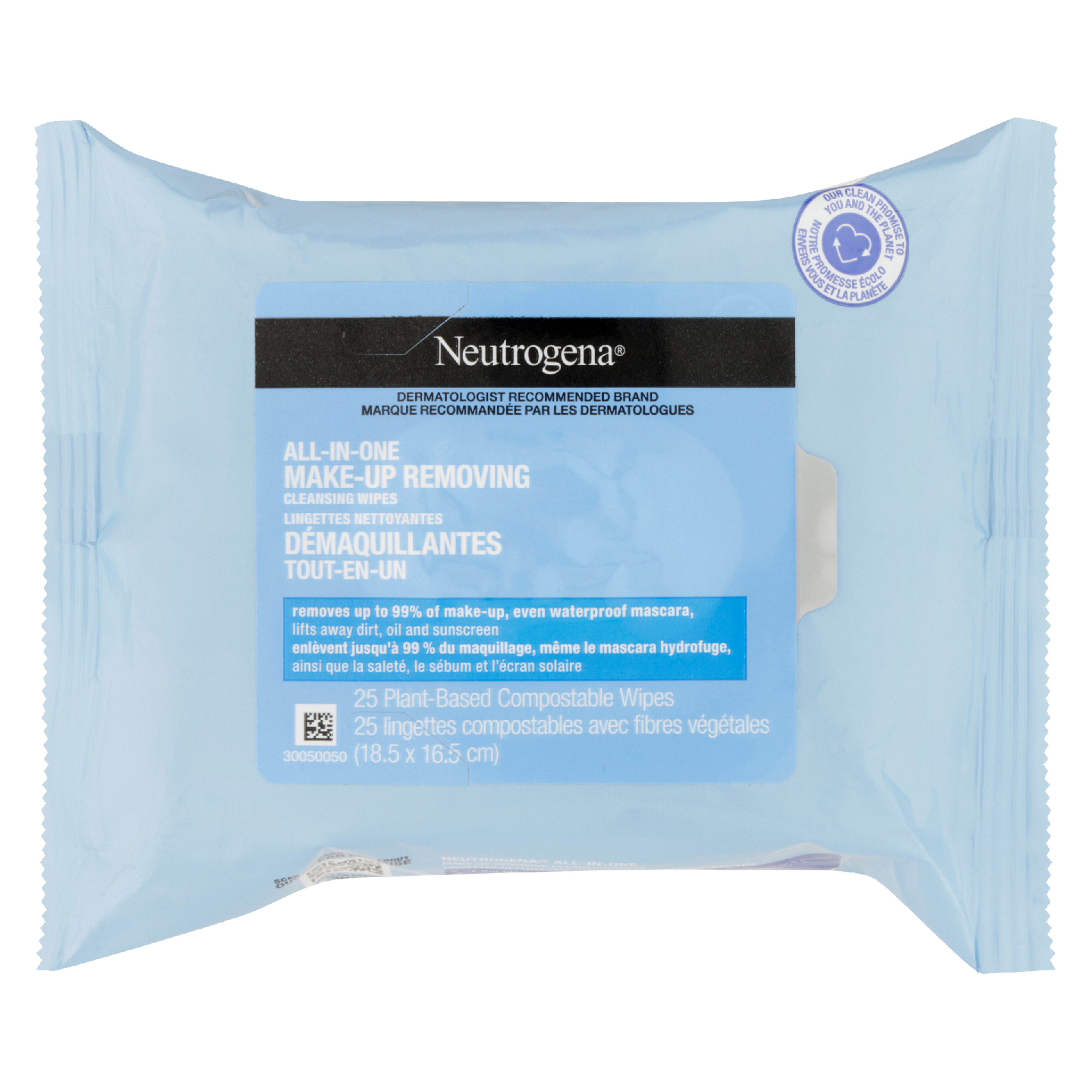 Neutrogena All-in-One Make-Up Removing Cleansing Wipes 25 Plant-Based Compostable Wipes